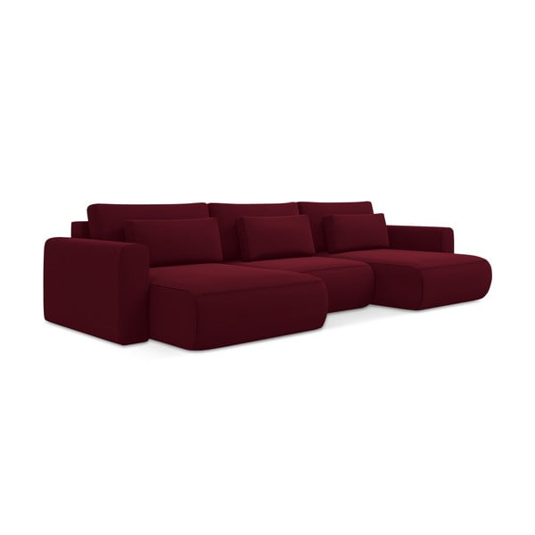 Bordo spalvos iš velveto sulankstoma/su sandėliavimo vieta kampinė sofa („U“ formos) Kapua – Makamii-image-3