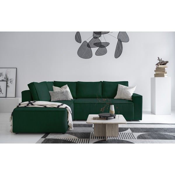 Iš kordinio velveto sulankstoma kampinė sofa tamsiai žalios spalvos (su kairiuoju kampu) Brave Dave – Miuform-image-1