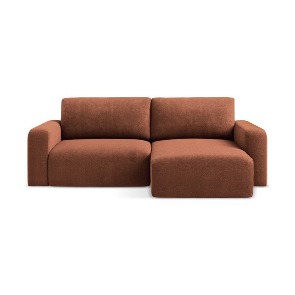 Terakotos spalvos sulankstoma/su sandėliavimo vieta kampinė sofa iš šenilinio audinio (su dešiniuoju kampu/su gultu) Kona – Makamii