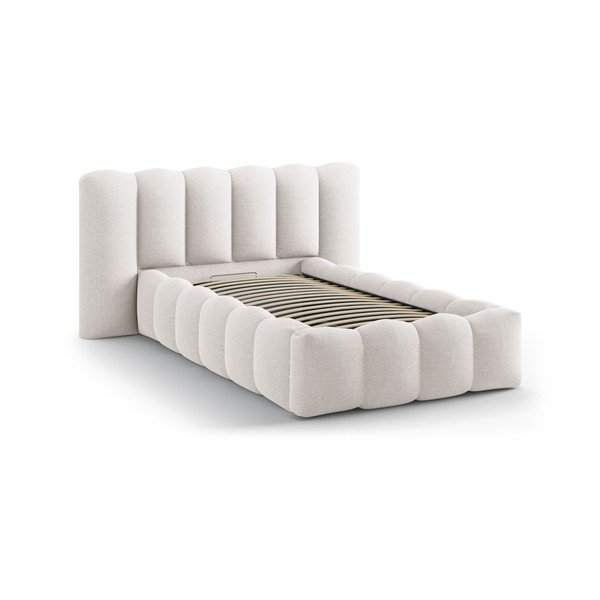 Kreminės spalvos viengulė lova audiniu dengta su sandėliavimo vieta su lovos grotelėmis 90x200 cm Lupine – Micadoni -image-2