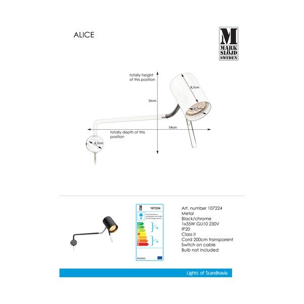 Juodas sieninis šviestuvas Markslöjd Alice 1L-image-2