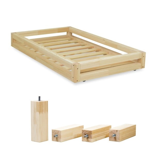 Natūralaus stalčiaus po lova ir 4 pailgintų kojelių rinkinys "Benlemi", skirtas lovai 120 x 200 cm