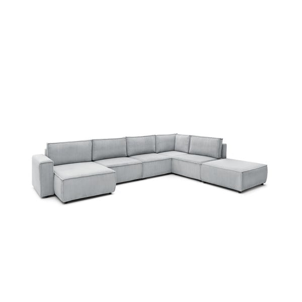 Kampinė sofa šviesiai pilkos spalvos iš kordinio velveto (su dešiniuoju kampu/„U“ formos) Nihad modular – Bobochic Paris-image-3