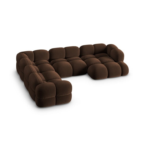 Tamsiai rudos spalvos iš velveto kampinė sofa (su kairiuoju kampu/„U“ formos) Loretto – Cosmopolitan Design-image-2
