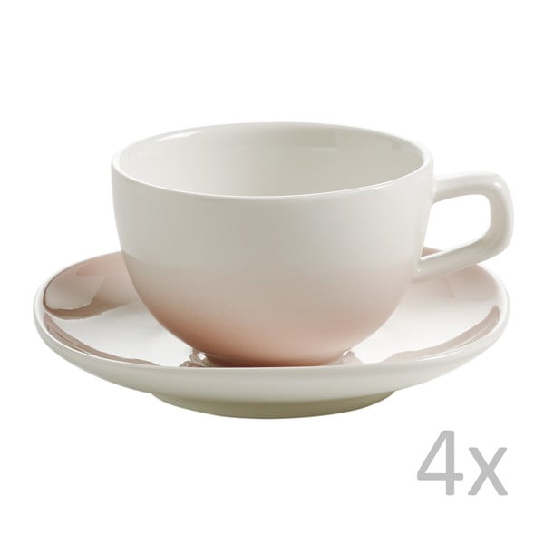 4 rožinių porcelianinių puodelių ir lėkščių rinkinys "Maxwell & Williams Bisou", 100 ml