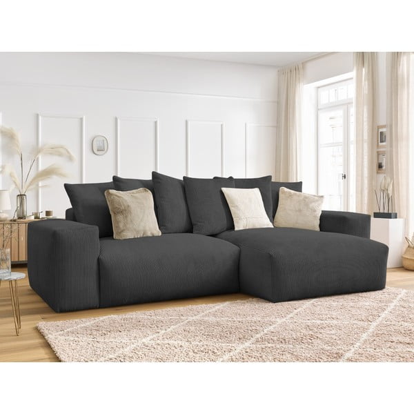 Tamsiai pilkos spalvos iš kordinio velveto sulankstoma/su sandėliavimo vieta kampinė sofa Voltaire – Bobochic Paris-image-4