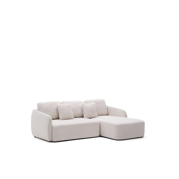 Kreminės spalvos iš šenilinio audinio sulankstoma kampinė sofa (su dešiniuoju kampu/su gultu) Laira – Kave Home-image-2