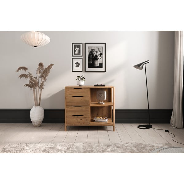 Iš ąžuolo masyvo žema šoninė spintelė natūralios spalvos 95x80 cm Twig – The Beds-image-3