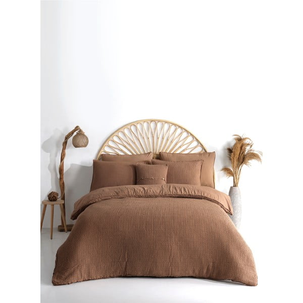 Rudos spalvos iš ranforce medvilnės dvigulė/itin ilga patalynė 240x220 cm Waffle Striped – Mila Home Luxury