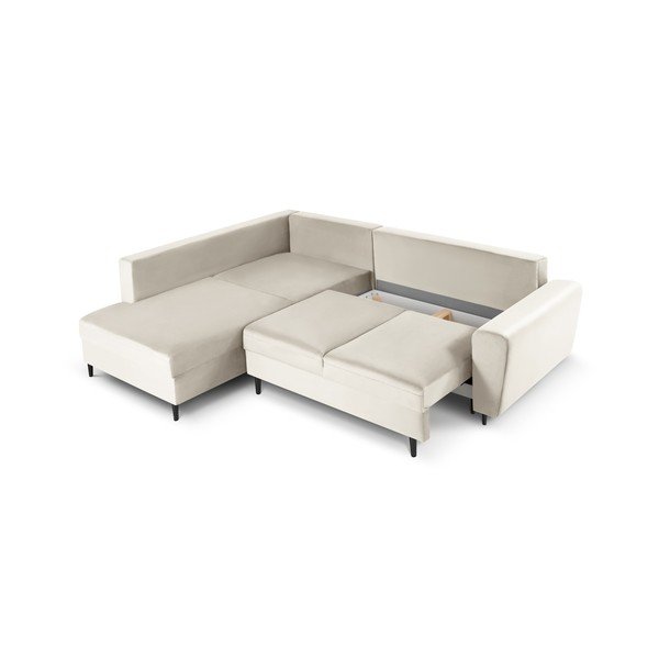 Smėlio spalvos iš velveto sulankstoma/su sandėliavimo vieta kampinė sofa (su kairiuoju kampu/„L“ formos) Kyoto – Cosmopolitan Design-image-3