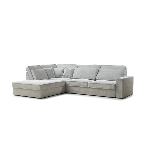 Šviesiai pilkos spalvos kampinė sofa iš šenilinio audinio (su kairiuoju kampu/„L“ formos) Kirou – Maison de Rêve-image-2