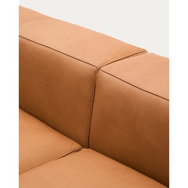 Rudos spalvos kampinė sofa iš odos (su dešiniuoju kampu/su gultu) Blok – Kave Home-image-4