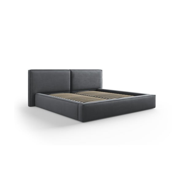 Dvigulė lova tamsiai pilkos spalvos audiniu dengta su sandėliavimo vieta su lovos grotelėmis 200x200 cm Arendal – Cosmopolitan Design