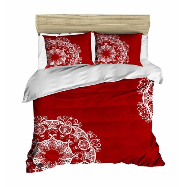 Dvigulės lovos patalynės ir paklodžių rinkinys Raudona mandala, 200 x 220 cm