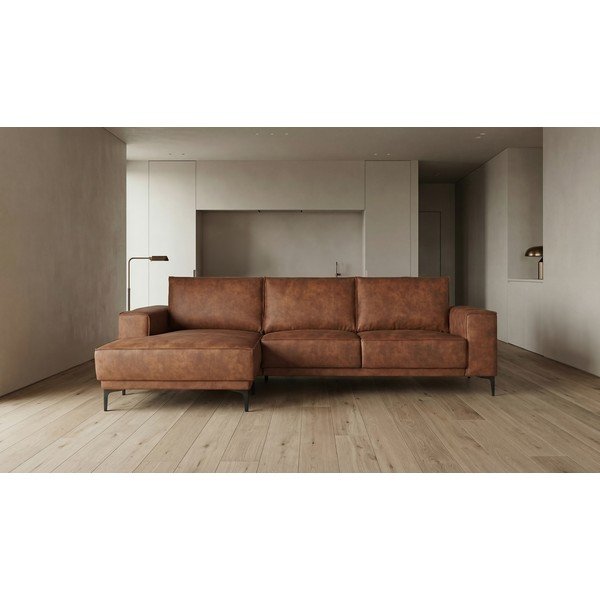 Iš dirbtinės odos kampinė sofa konjako rudos spalvos (su kairiuoju kampu) Copenhagen – Scandic-image-4