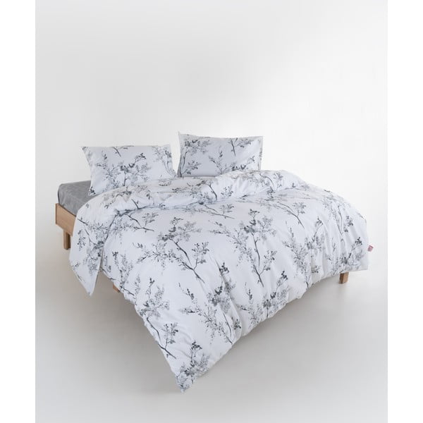 Baltos spalvos/pilkos spalvos iš ranforce medvilnės viengulė patalynė 140x200 cm White Floral – Mila Home Luxury-image-2