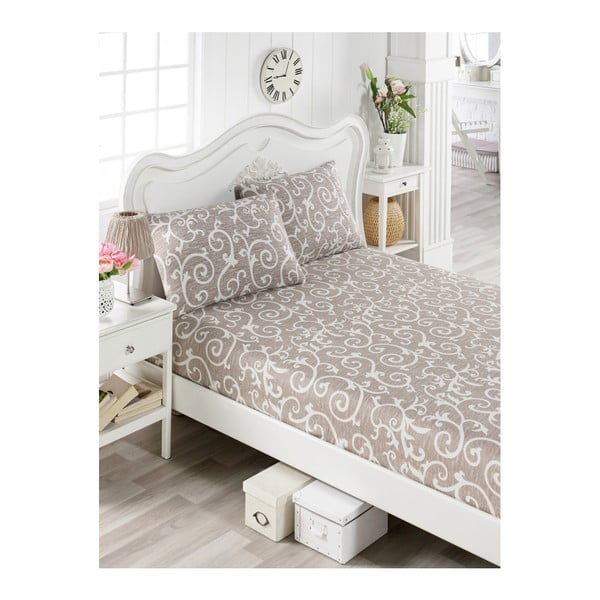 Cantejo Punteja medvilninės smėlio spalvos viengulės lovos paklodės ir 2 užvalkalų rinkinys, 100 x 200 cm