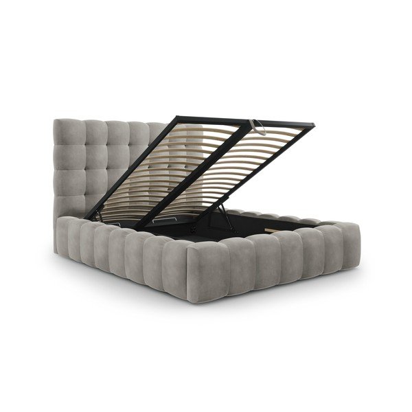 Dvigulė lova šviesiai pilkos spalvos audiniu dengta su sandėliavimo vieta su lovos grotelėmis 140x200 cm Bali – Cosmopolitan Design-image-3