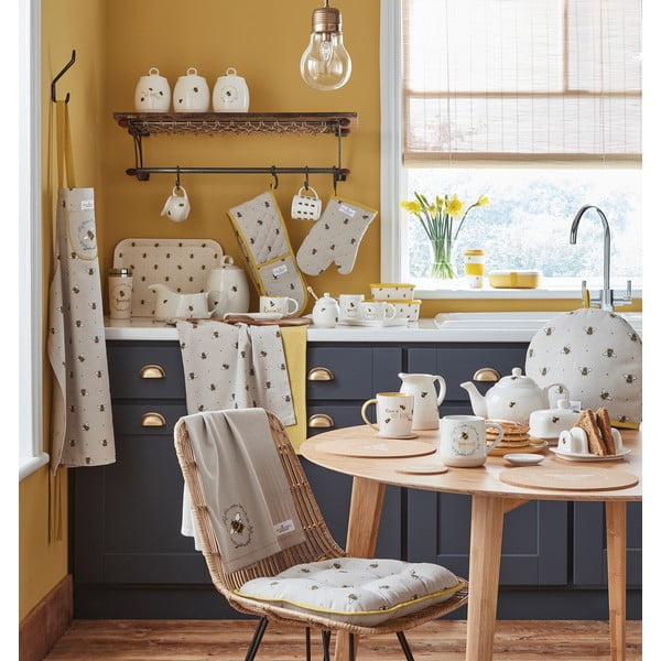 Smėlio ir geltonos spalvos medvilninės virtuvinės pirštinės Cooksmart ® Bumble Bees-image-3