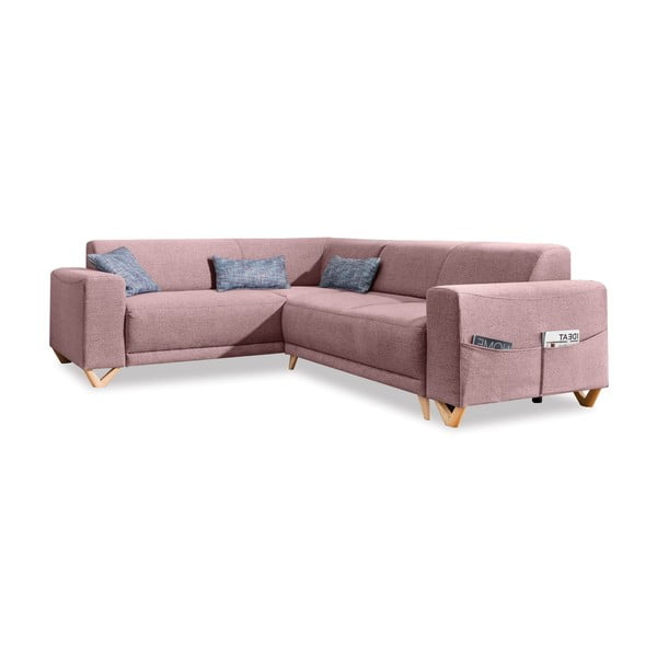 Rožinės spalvos sulankstoma/su sandėliavimo vieta kampinė sofa (su kairiuoju kampu/„L“ formos) Classy Sophie – Miuform