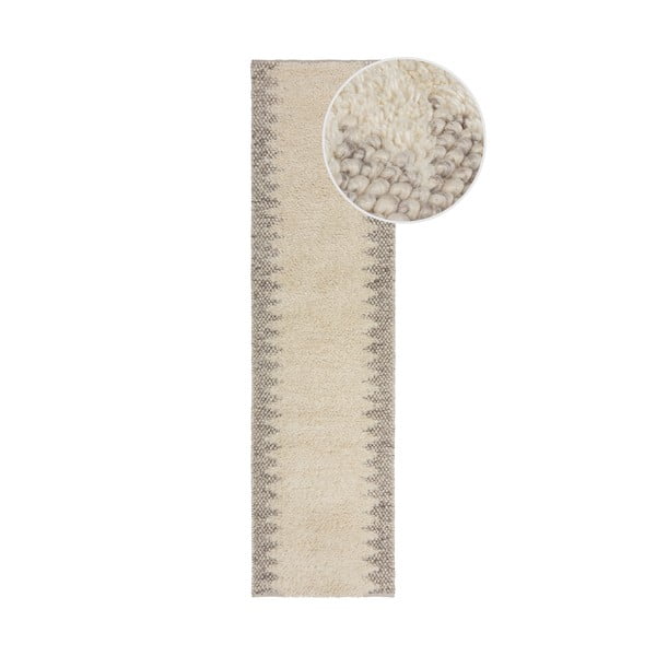Rankų darbo iš vilnos mišinio kilimas kreminės spalvos 60x230 cm Minerals Border – Flair Rugs