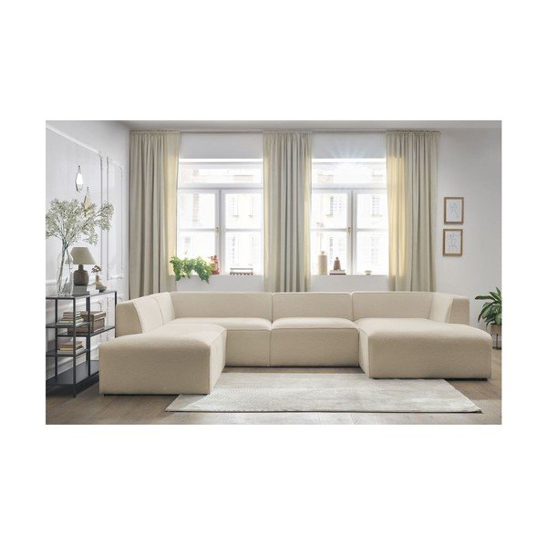 Smėlio spalvos iš boucle modulinė kampinė sofa (su kairiuoju kampu/„U“ formos) Megeve – Bobochic Paris-image-4
