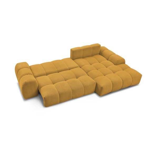 Garstyčių spalvos iš šenilinio audinio sulankstoma/su sandėliavimo vieta kampinė sofa (su dešiniuoju kampu/su gultu) Everest – Bobochic Paris-image-4