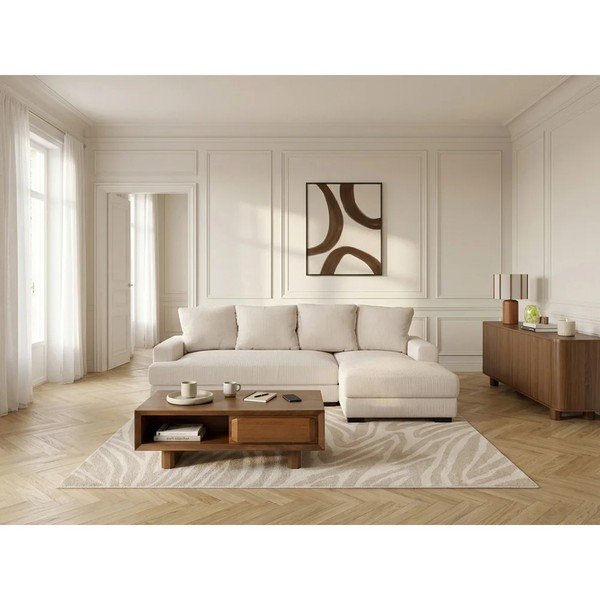 Smėlio spalvos sulankstoma/su sandėliavimo vieta kampinė sofa iš kordinio velveto (su dešiniuoju kampu/su gultu) Campi – Bobochic Paris-image-1