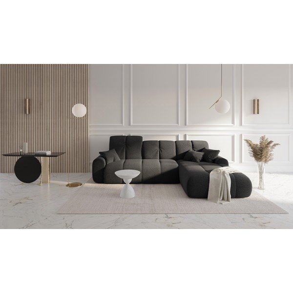 Tamsiai pilka kampinė sofa-lova Devichy Tous, dešinysis kampas-image-1