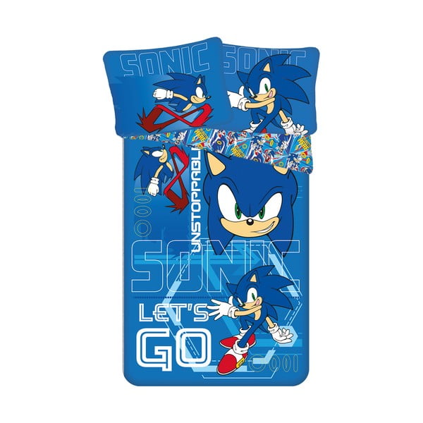 Mėlynos spalvos iš medvilnės viengulė vaikiška patalynė 140x200 cm Sonic "Let´s go" – Jerry Fabrics