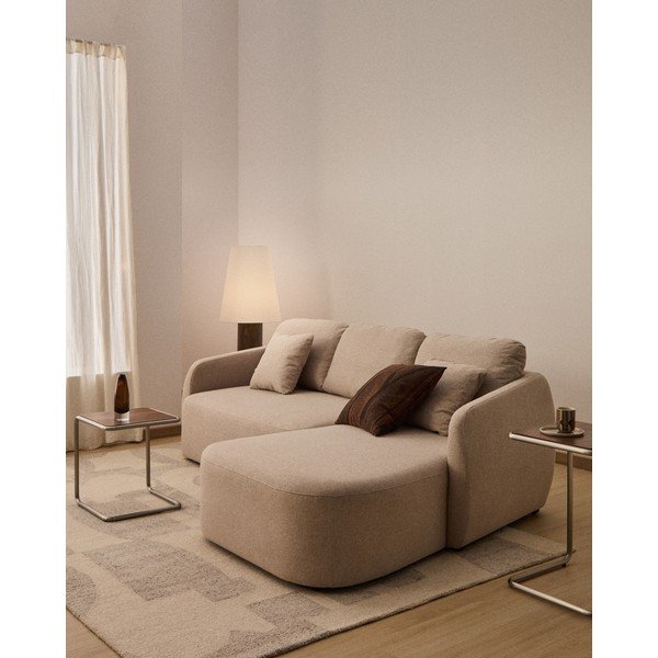 Smėlio spalvos sulankstoma kampinė sofa iš šenilinio audinio (su kairiuoju kampu/su gultu) Laira – Kave Home-image-1