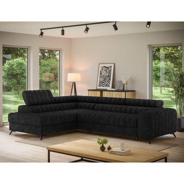 Tamsiai pilkos spalvos kampinė sofa iš velveto (su kairiuoju kampu/„L“ formos) Kanedo – ELTAP-image-2