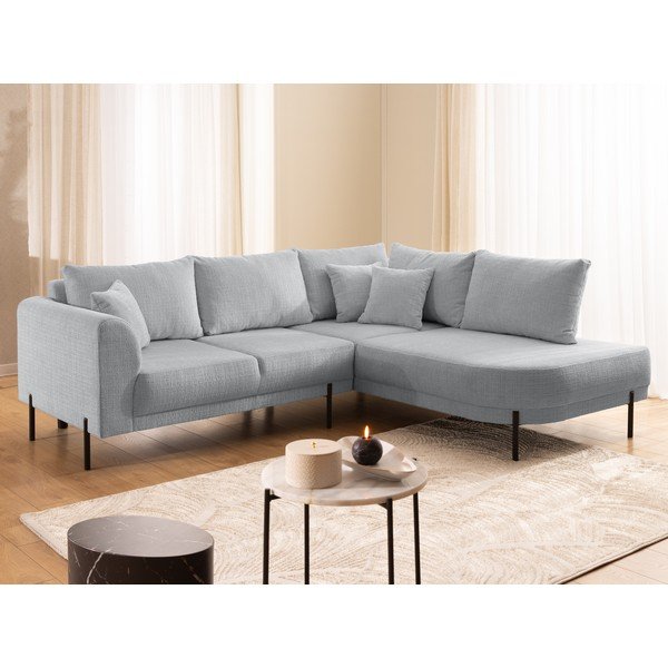 Šviesiai pilkos spalvos kampinė sofa iš šenilinio audinio (su dešiniuoju kampu/„L“ formos) Mauris  – Ropez-image-4