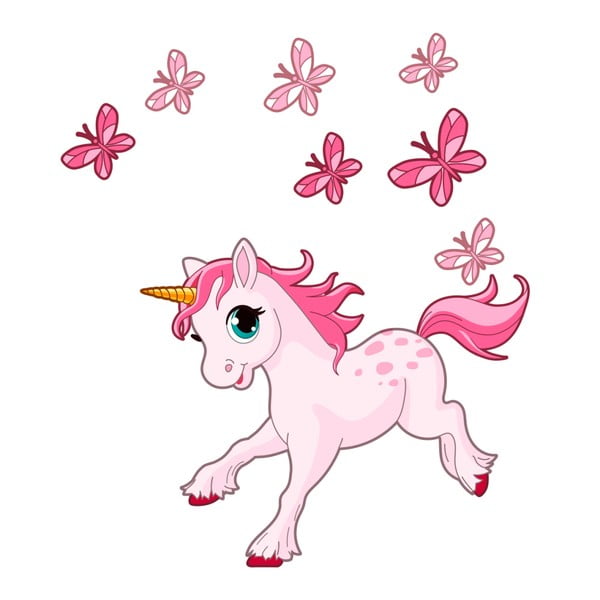 Sienų lipdukai Ambiance Pink Unicorn ir Papillons