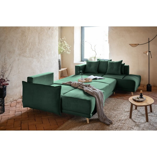 Sulankstoma kampinė sofa iš kordinio velveto žalios spalvos (su dešiniuoju kampu/„U“ formos) Lazy Lukka – Miuform-image-4