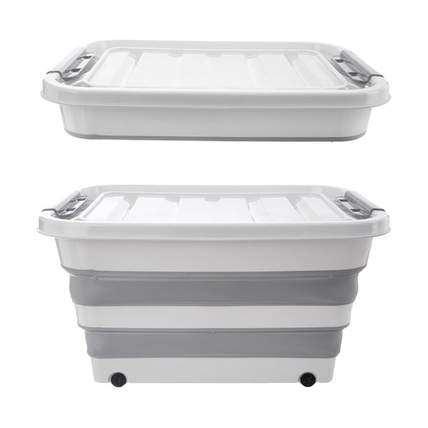 Iš plastiko daiktadėžė baltos spalvos/pilkos spalvos su dangčiu 54x39x28 cm Kemp – Orion