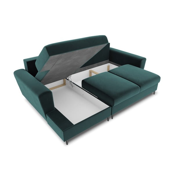 Smaragdinės spalvos iš velveto sulankstoma/su sandėliavimo vieta kampinė sofa (su kairiuoju kampu/su gultu) Kyoto – Cosmopolitan Design-image-3