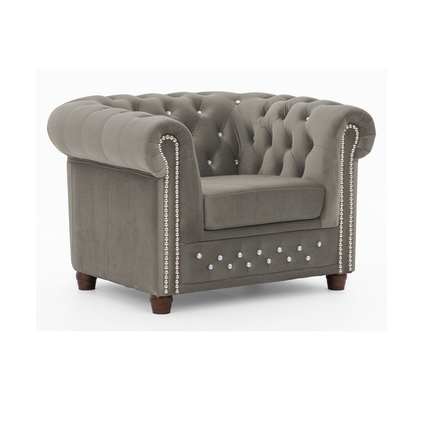 Pilkos spalvos Chesterfield krėslas iš velveto York Blik – Ropez