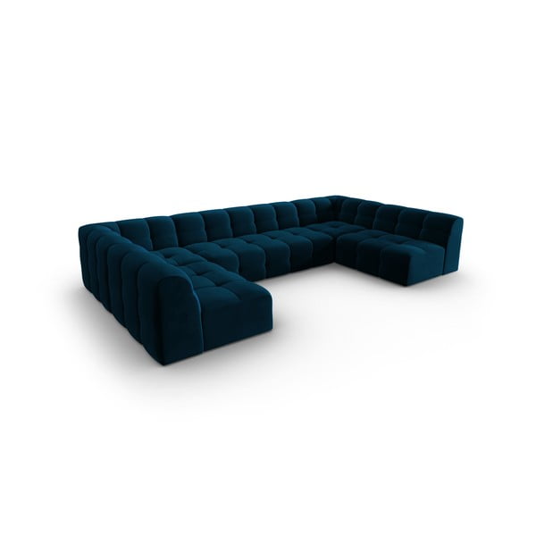 Tamsiai mėlyna aksominė kampinė sofa (U formos) Kendal - Micadoni Home-image-3