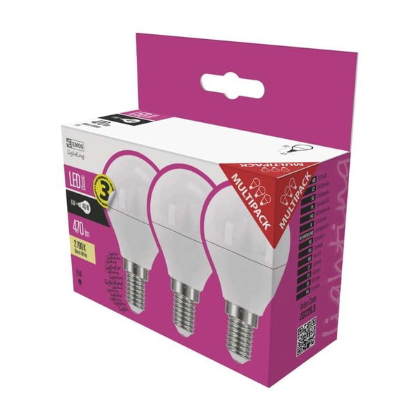 3 LED lempučių rinkinys EMOS Classic Mini Globe Warm White, 5W E14-image-1