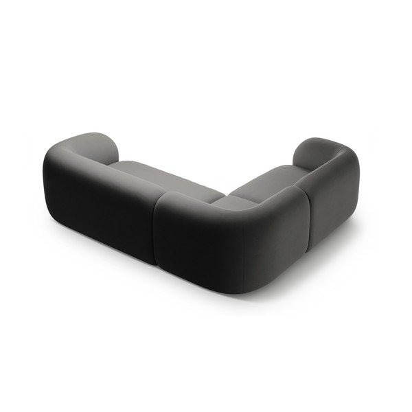 Tamsiai pilkos spalvos kampinė sofa iš velveto (su kairiuoju kampu/„L“ formos) Kate – Micadoni -image-2