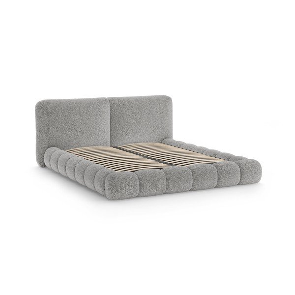 Pilkos spalvos dvigulė lova audiniu dengta su sandėliavimo vieta su lovos grotelėmis 200x200 cm Solange – Micadoni -image-3