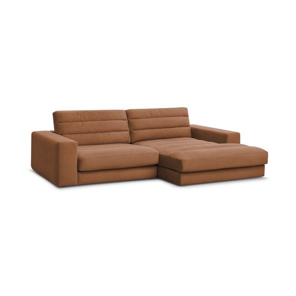 Oranžinės spalvos kampinė sofa iš velveto (su dešiniuoju kampu/su gultu) Sierra – Bobochic Paris-image-2