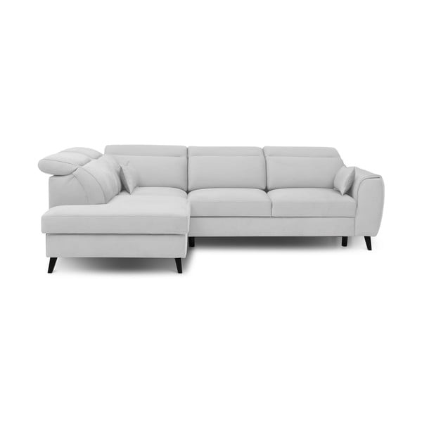 Baltos spalvos iš velveto sulankstoma/su sandėliavimo vieta kampinė sofa (su kairiuoju kampu/„L“ formos) Noble – ELTAP