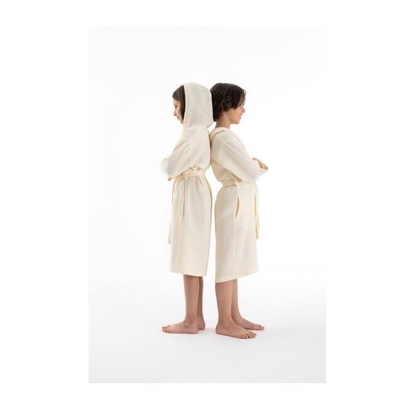 Kreminės spalvos iš muslino vaikiškas chalatas 5-6 metai Muslin – Foutastic-image-2