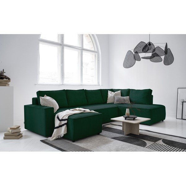 Iš kordinio velveto sulankstoma kampinė sofa tamsiai žalios spalvos (su dešiniuoju kampu/„U“ formos) Brave Dave – Miuform-image-2