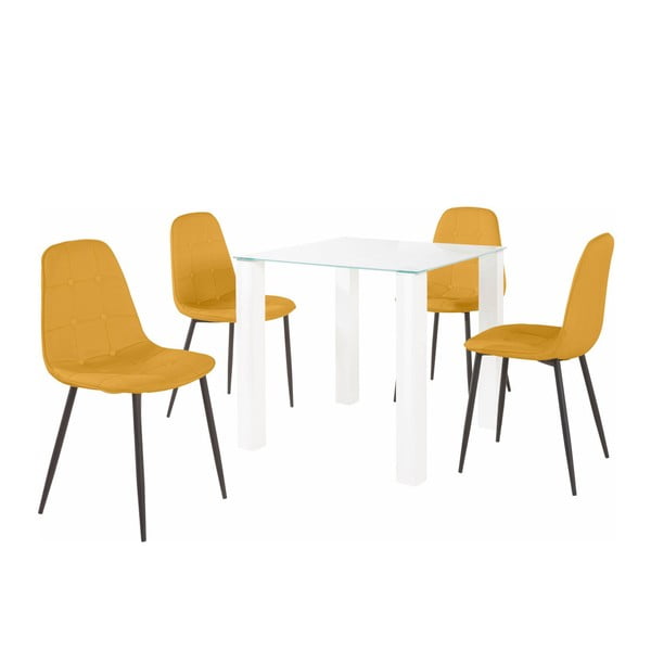 Valgomojo stalo ir 4 geltonų kėdžių rinkinys "Støraa Dante", stalo ilgis 80 cm