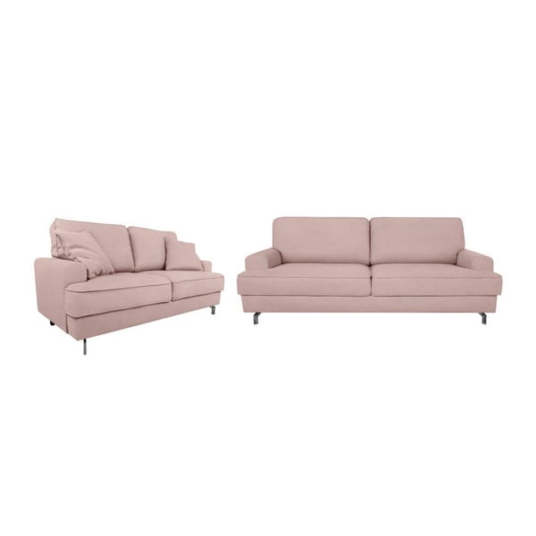 Trijų ir dviejų vietų rožinės spalvos sofos rinkinys "Kooko Home Rumba