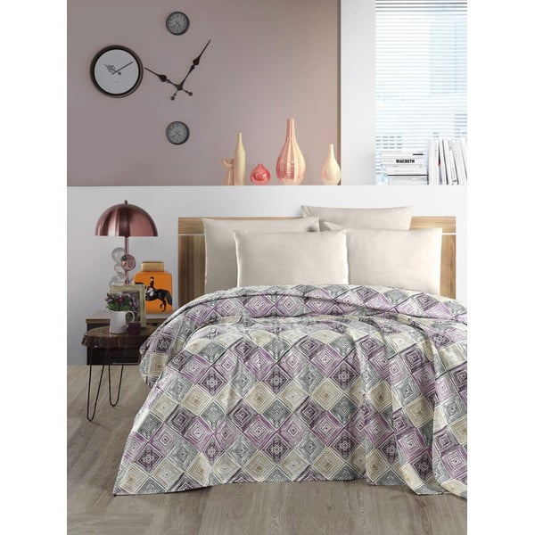Iš medvilnės lovatiesė violetinės spalvos/kreminės spalvos 200x230 cm Pique – Mila Home