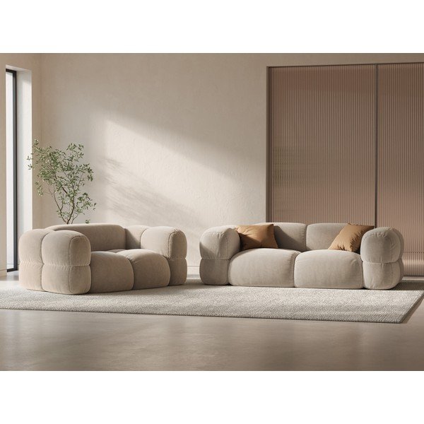 Smėlio spalvos iš velveto sofa 210 cm Loretto – Cosmopolitan Design-image-1